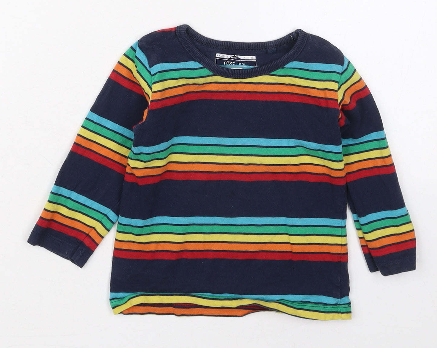 NEXT Boys Blue Striped Cotton Basic T-Shirt Size 18-24 Months Crew Neck Pullover - Rainbow Stripes