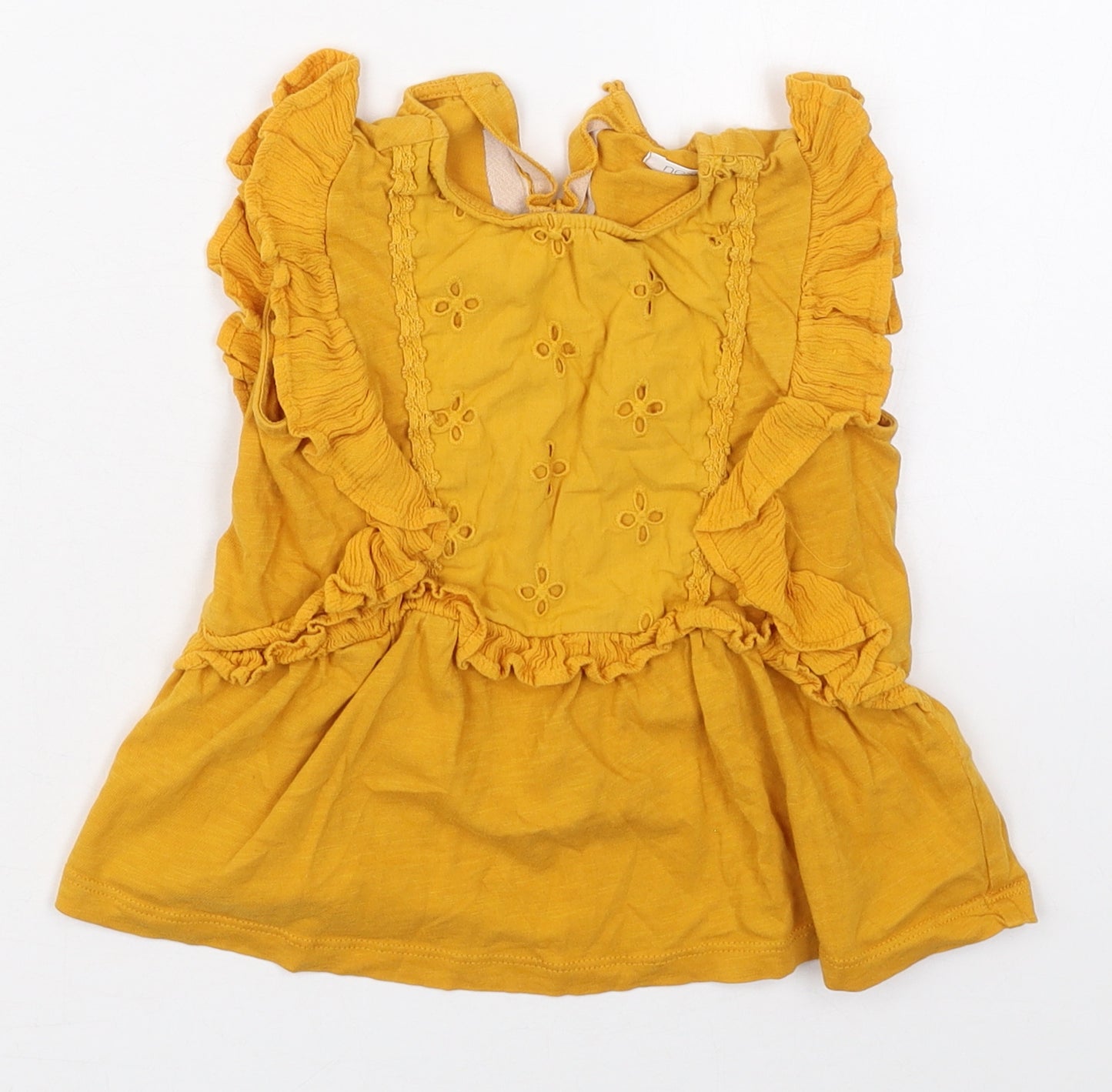 NEXT Girls Yellow  Cotton Basic T-Shirt Size 4 Years Crew Neck Pullover
