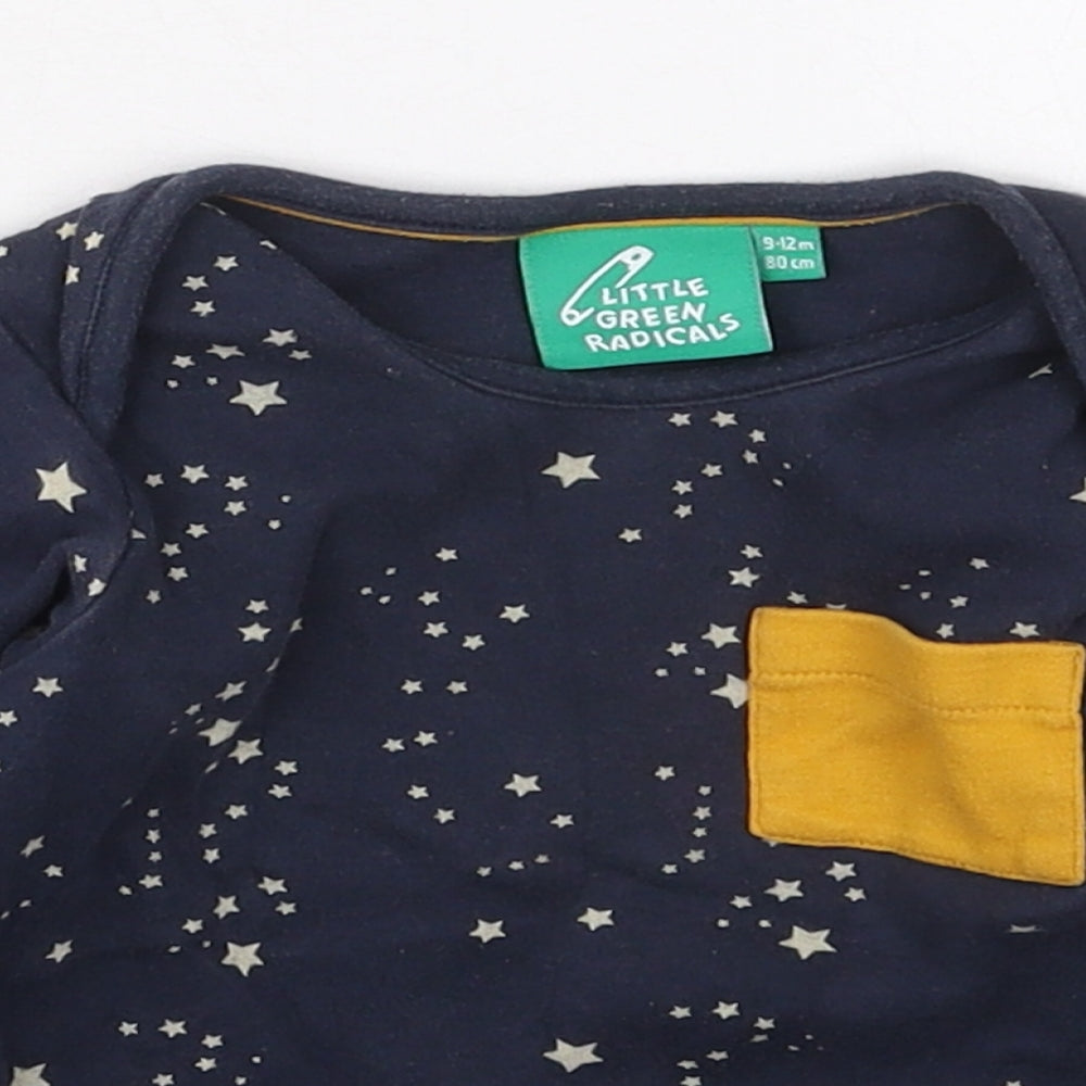 Little Green Radicals Boys Blue  Cotton Basic T-Shirt Size 9-12 Months Crew Neck Pullover - Stars