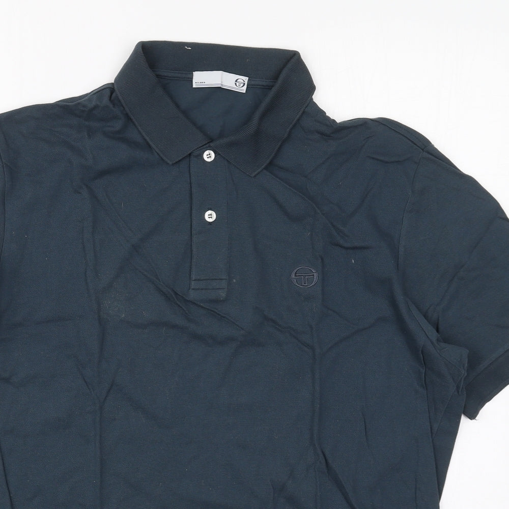Milano Mens Blue  Cotton  Polo Size L Collared Pullover