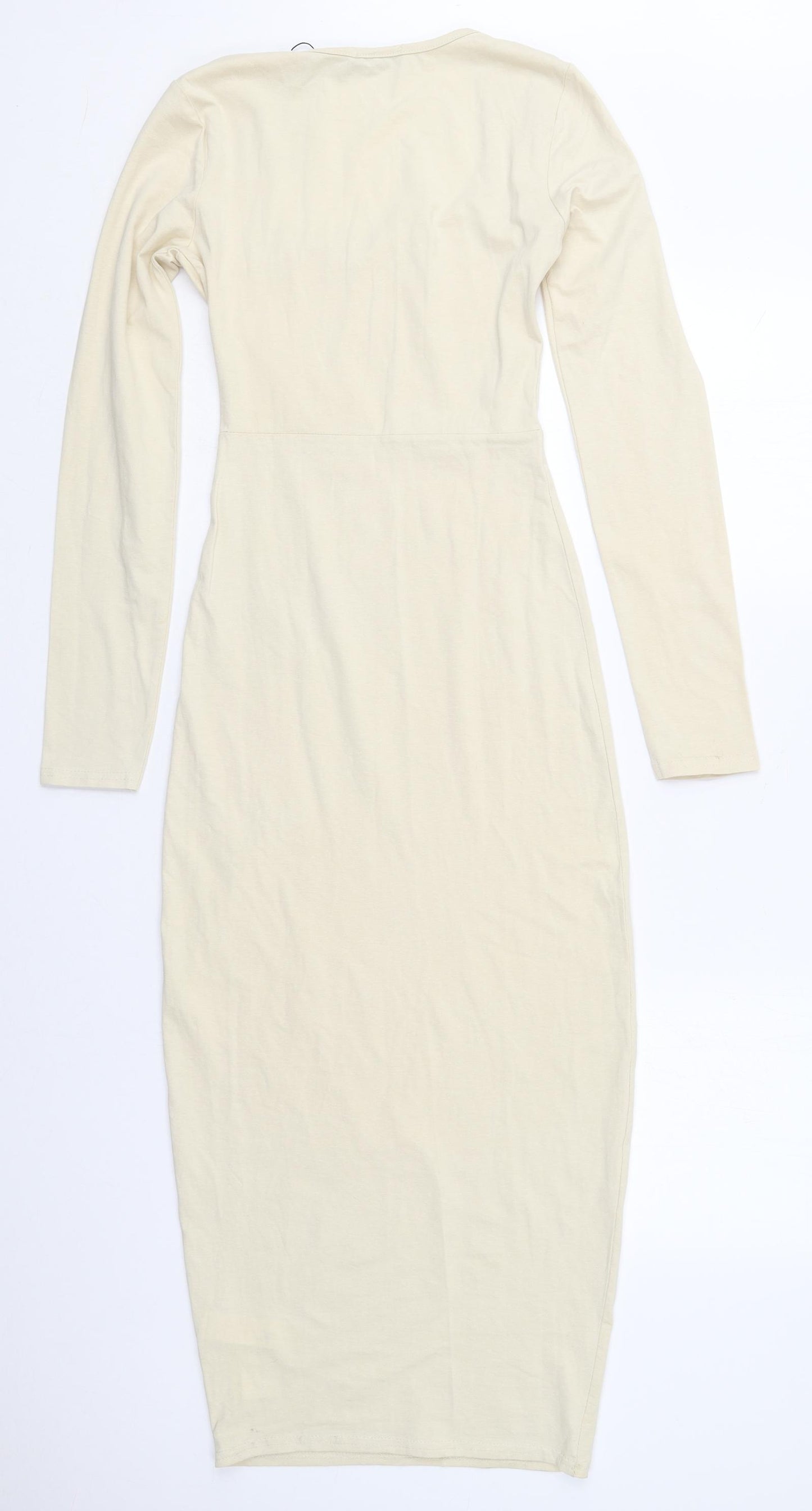 Boohoo Womens Beige  Cotton Pencil Dress  Size 8  Square Neck Pullover