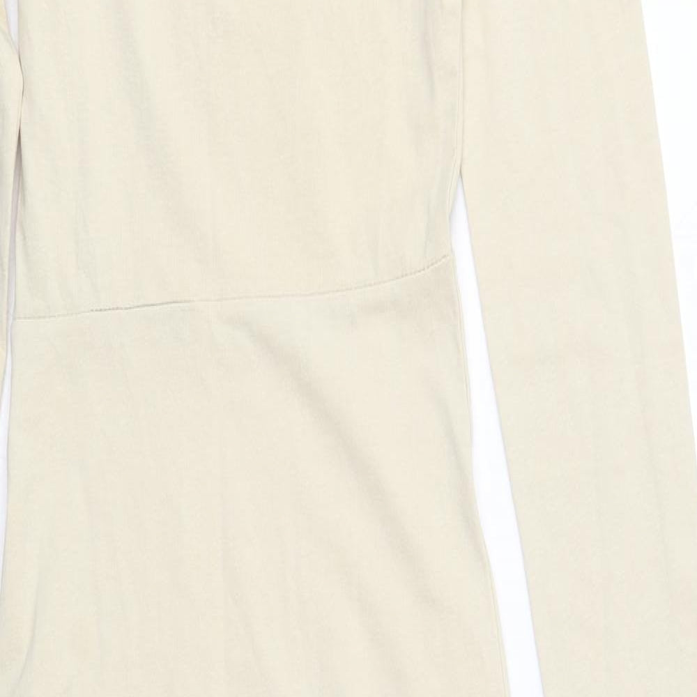 Boohoo Womens Beige  Cotton Pencil Dress  Size 8  Square Neck Pullover
