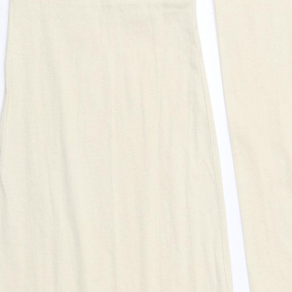 Boohoo Womens Beige  Cotton Pencil Dress  Size 8  Square Neck Pullover