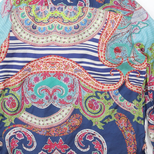 Vilagallo Womens Blue Paisley Polyester Basic Button-Up Size 12 Collared