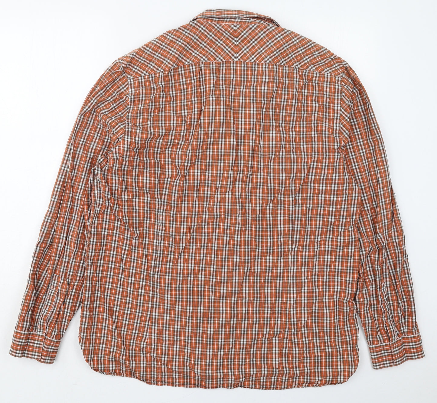 Jeff Banks Mens Orange Check Cotton  Button-Up Size 2XL Collared Button