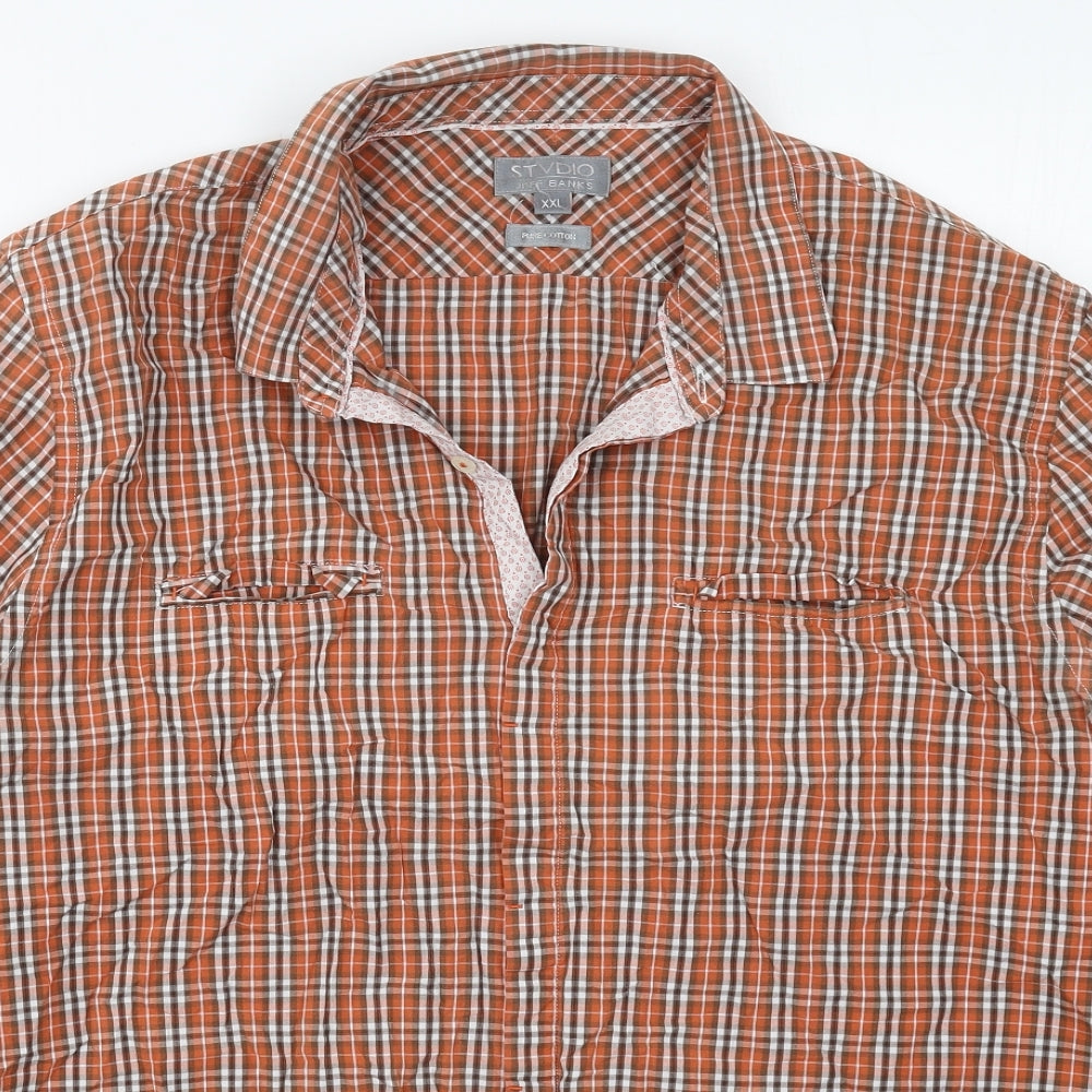 Jeff Banks Mens Orange Check Cotton  Button-Up Size 2XL Collared Button