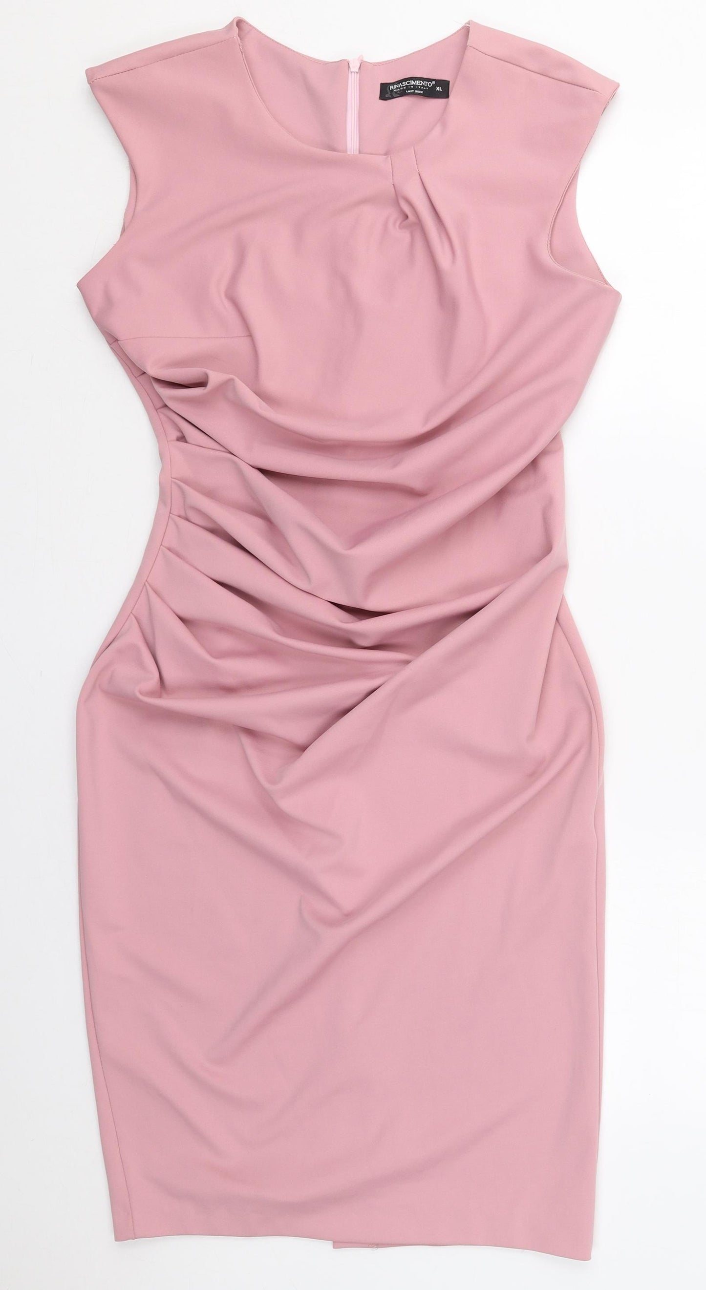 Rinascimento Womens Pink  Polyester Pencil Dress  Size XL  Round Neck Zip