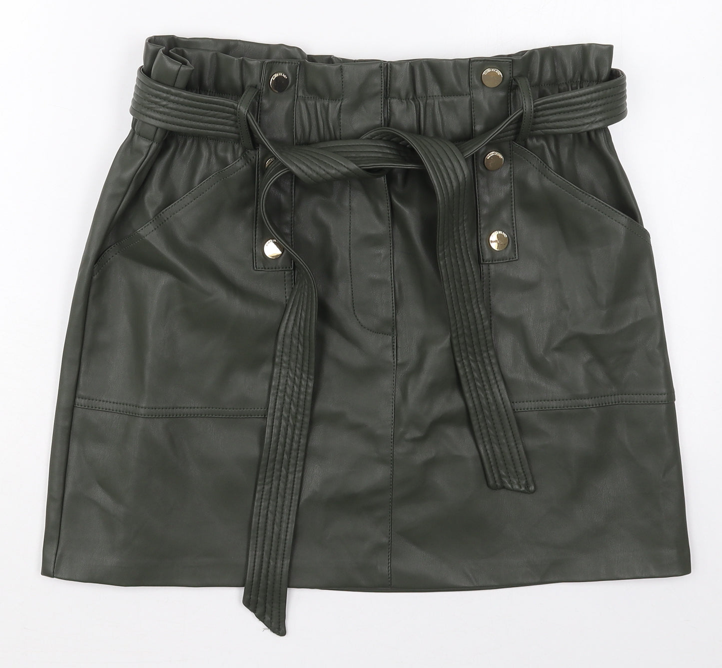 River Island Womens Green  Polyurethane Mini Skirt Size 14   Zip