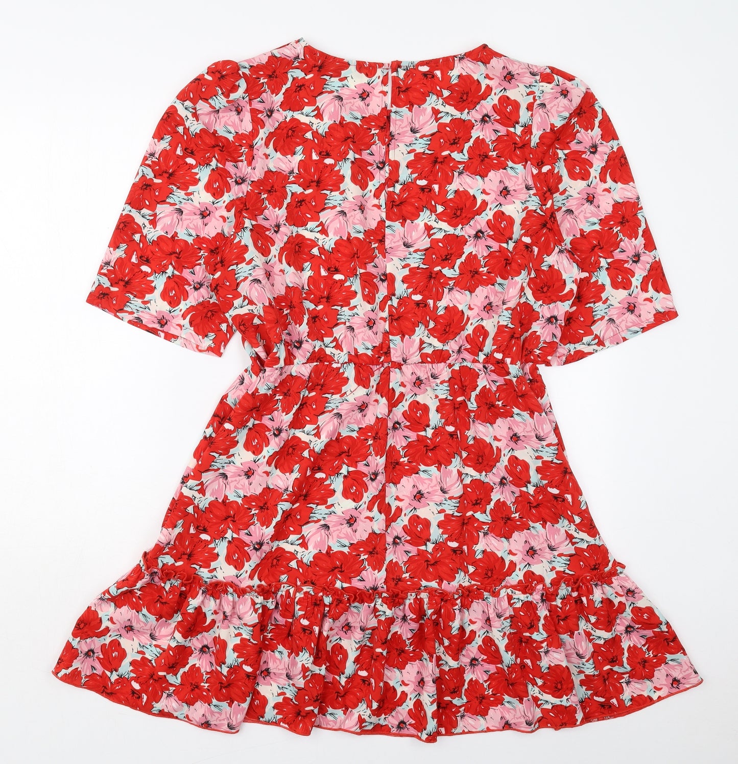 Girl In Mind Womens Red Floral Polyester Skater Dress  Size 16  Round Neck Button