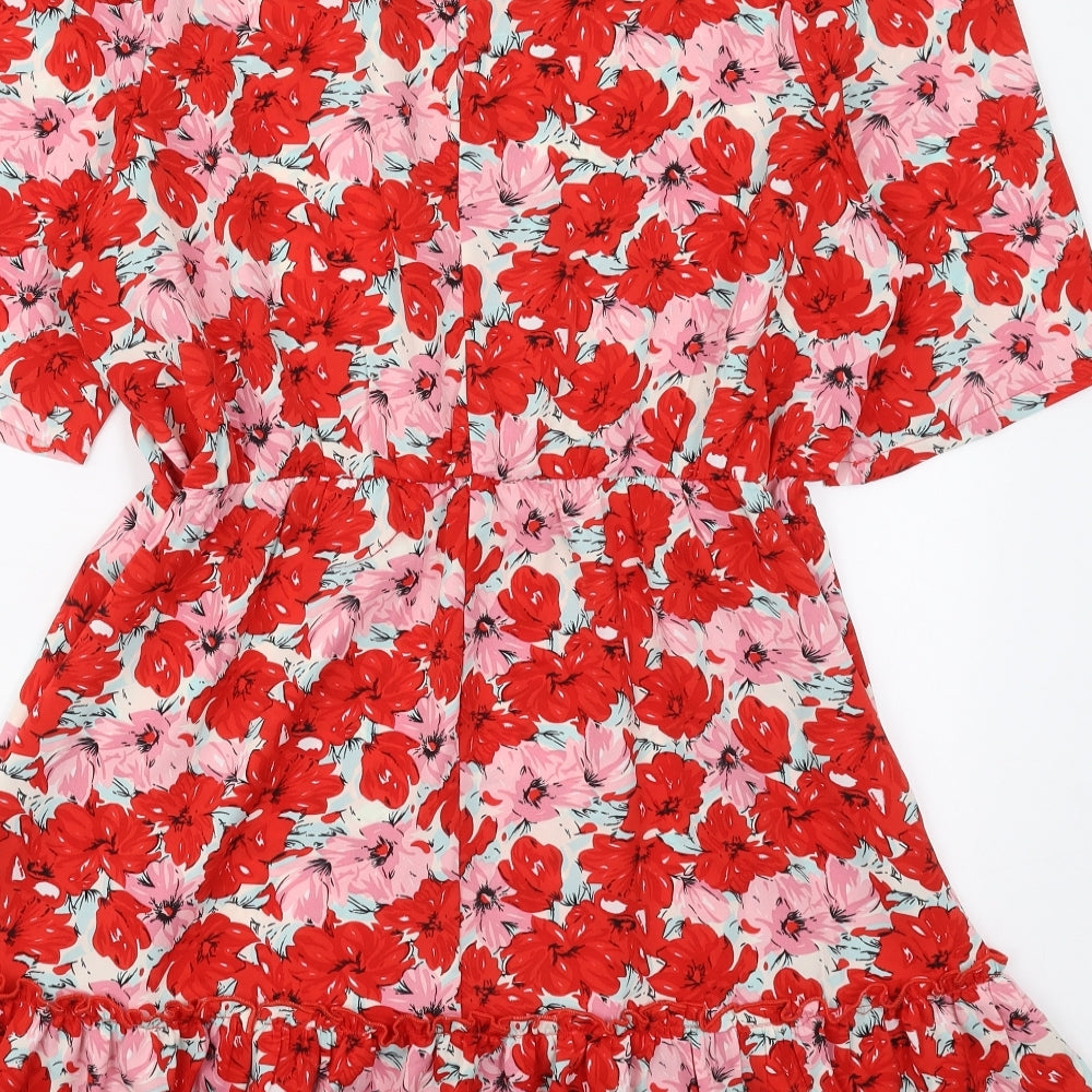 Girl In Mind Womens Red Floral Polyester Skater Dress  Size 16  Round Neck Button