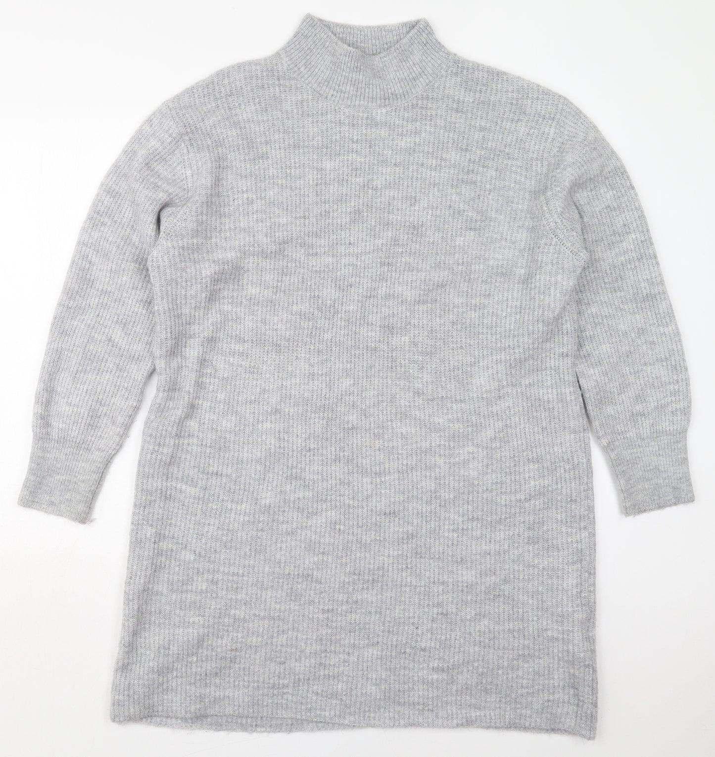 New Look Womens Grey  Acrylic Jumper Dress  Size L  Mock Neck Pullover