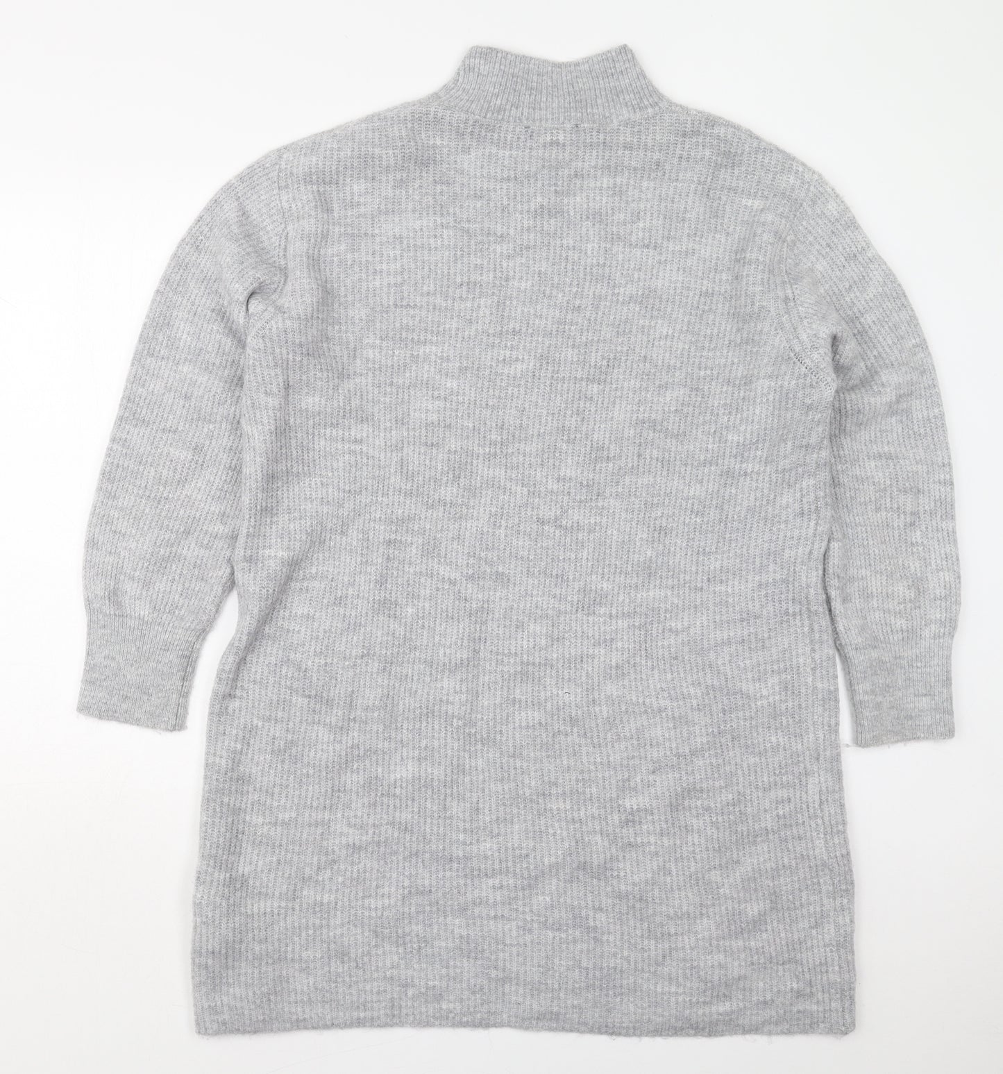 New Look Womens Grey  Acrylic Jumper Dress  Size L  Mock Neck Pullover