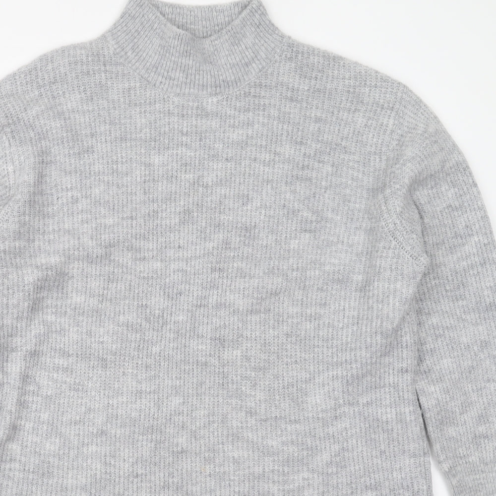 New Look Womens Grey  Acrylic Jumper Dress  Size L  Mock Neck Pullover