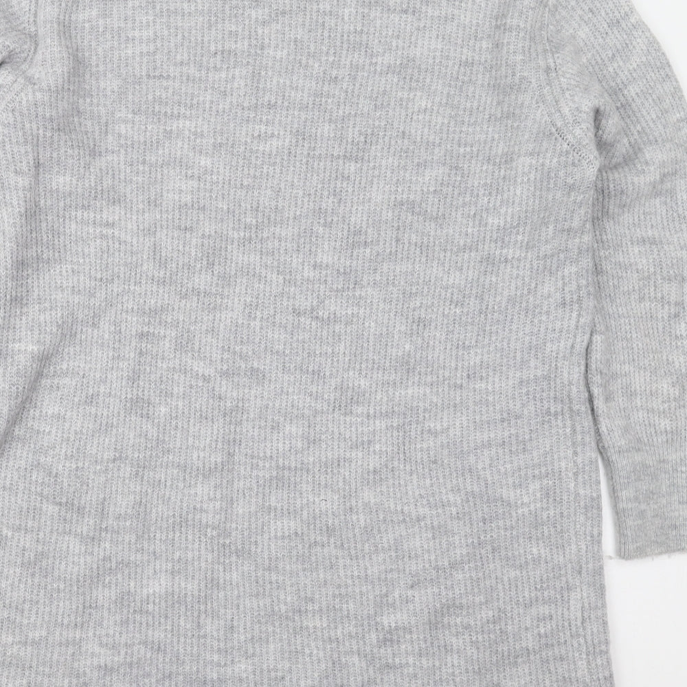 New Look Womens Grey  Acrylic Jumper Dress  Size L  Mock Neck Pullover