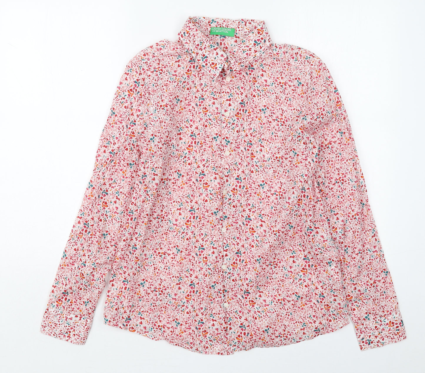 United Colours of Benetton Womens Pink Floral Cotton Basic Button-Up Size 8 Collared