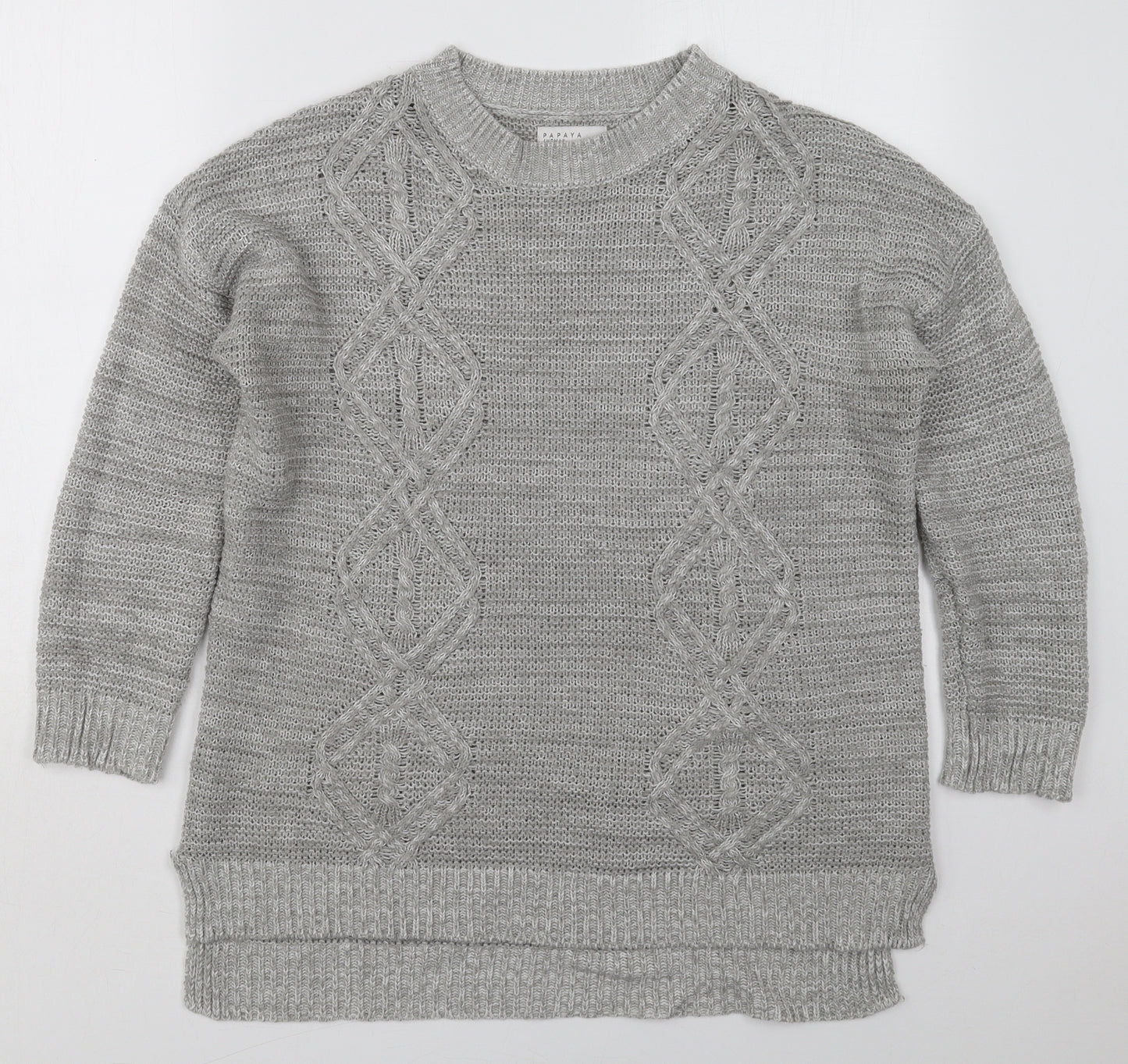 Papaya Womens Grey Crew Neck  Acrylic Pullover Jumper Size M