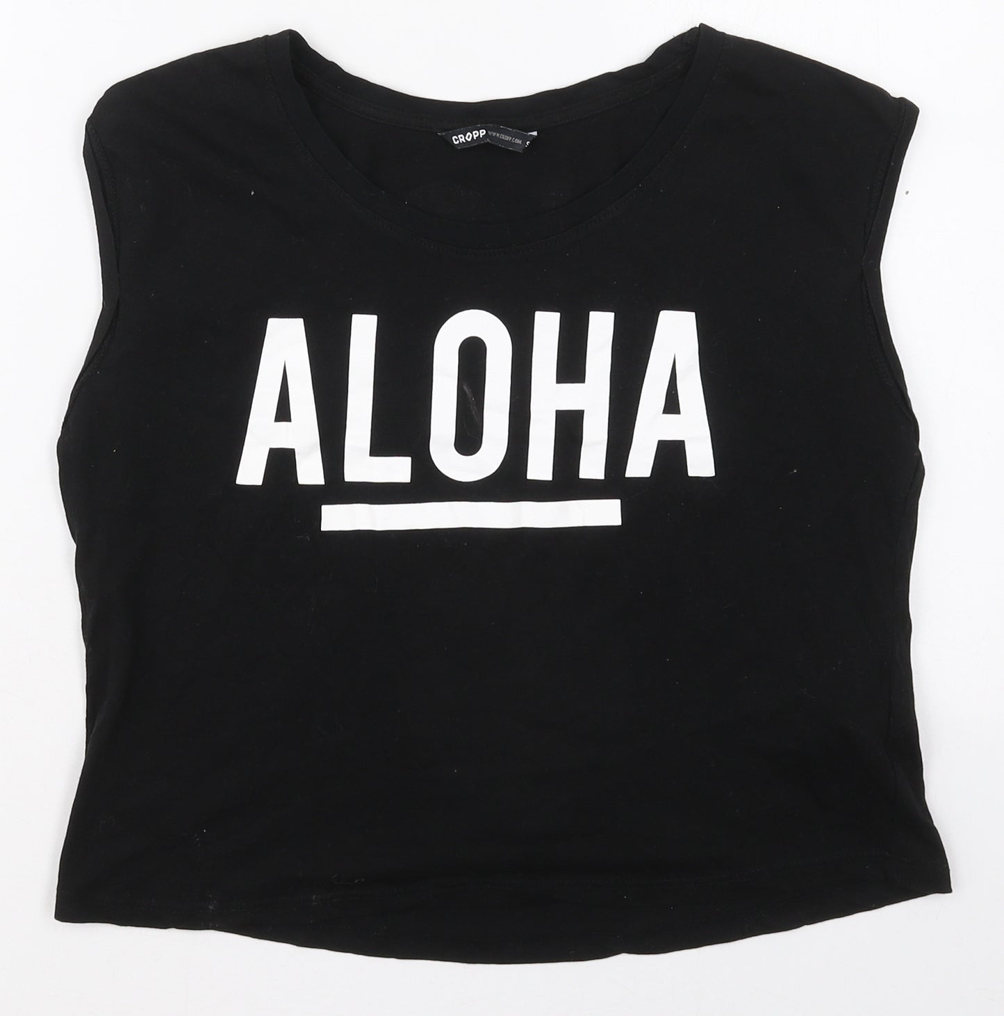 Cropp Womens Black  Cotton Cropped Tank Size S Crew Neck - Aloha Surfer