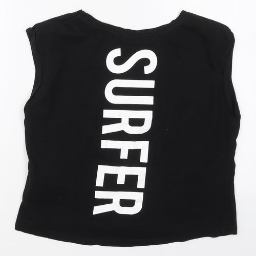 Cropp Womens Black  Cotton Cropped Tank Size S Crew Neck - Aloha Surfer