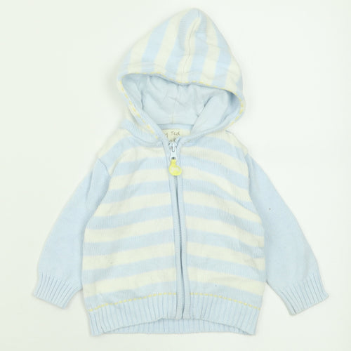 Tiny Ted Boys Blue Striped Cotton Cardigan Jumper Size 6-9 Months  Zip