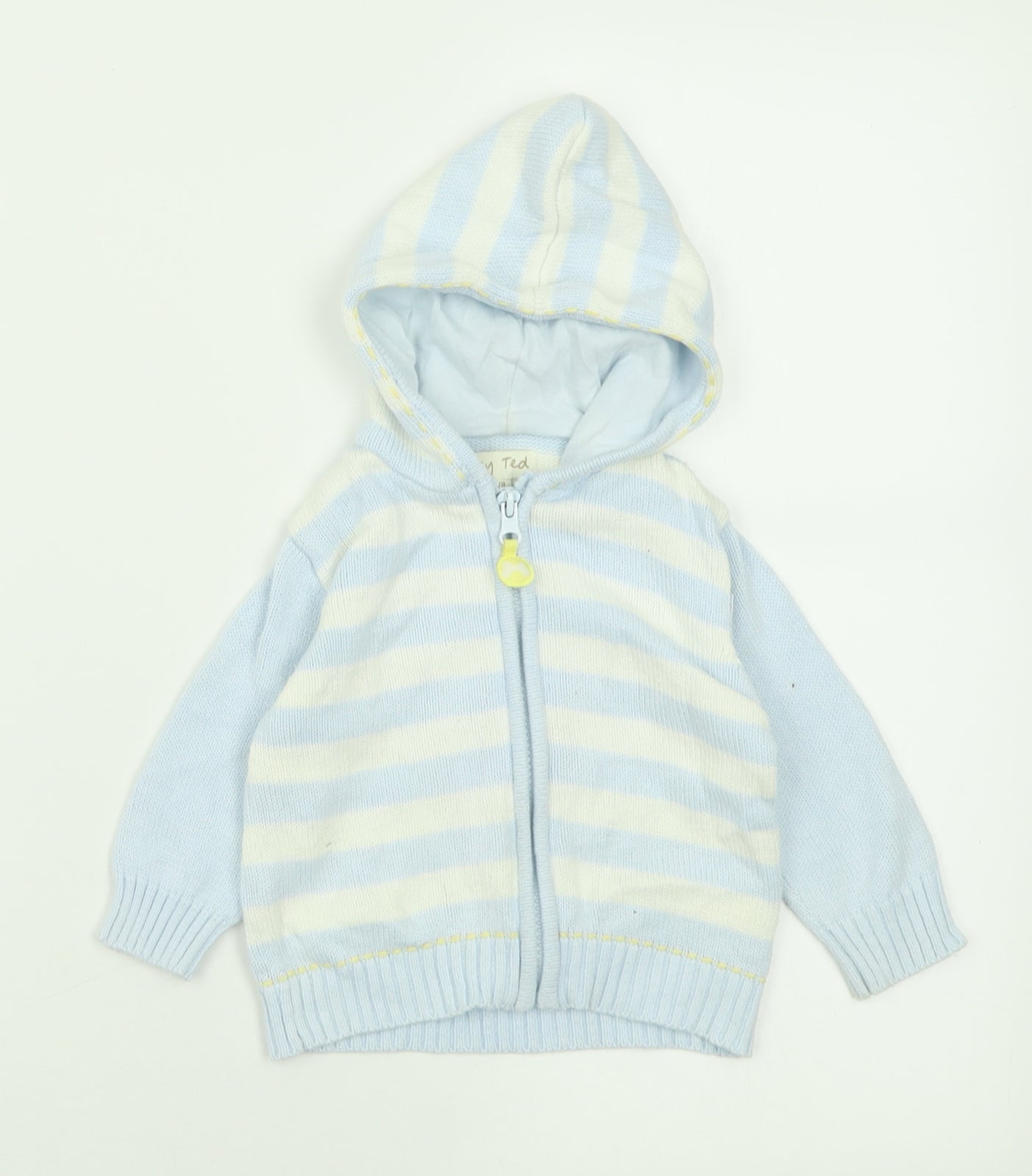 Tiny Ted Boys Blue Striped Cotton Cardigan Jumper Size 6-9 Months  Zip