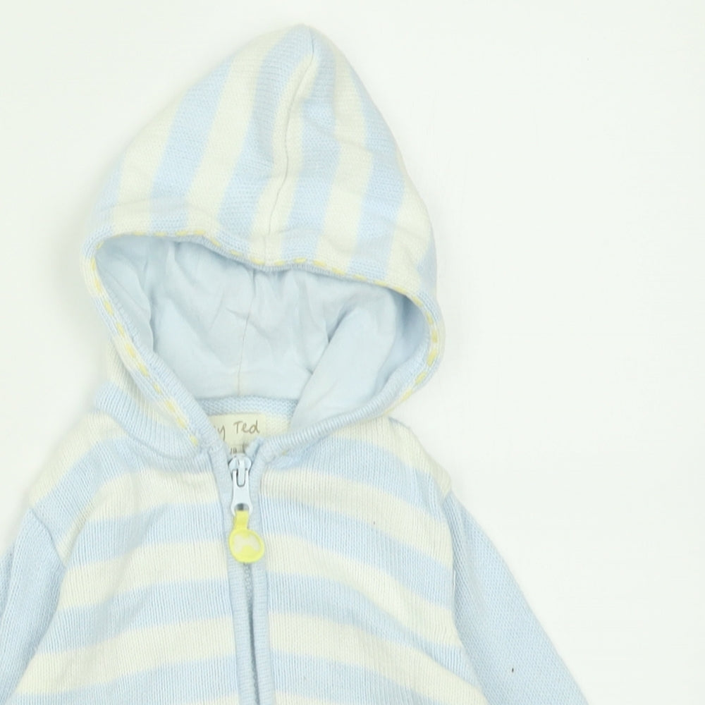 Tiny Ted Boys Blue Striped Cotton Cardigan Jumper Size 6-9 Months  Zip
