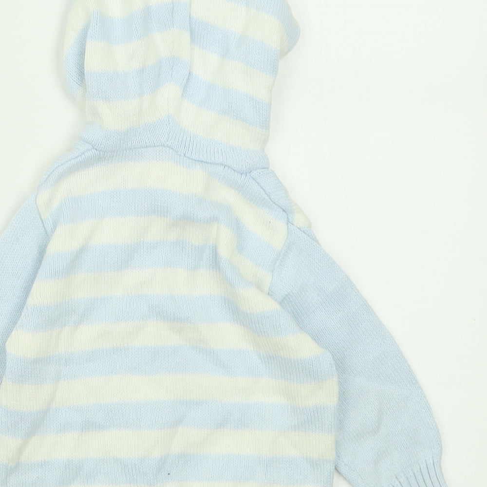 Tiny Ted Boys Blue Striped Cotton Cardigan Jumper Size 6-9 Months  Zip