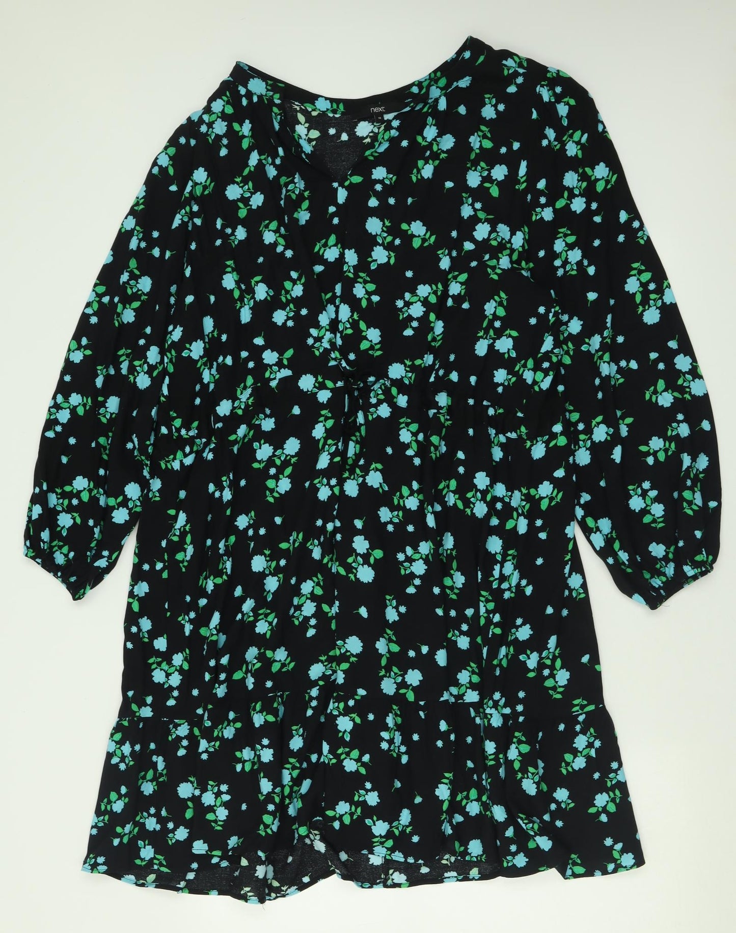 NEXT Womens Black Floral Viscose A-Line  Size 18  V-Neck Pullover