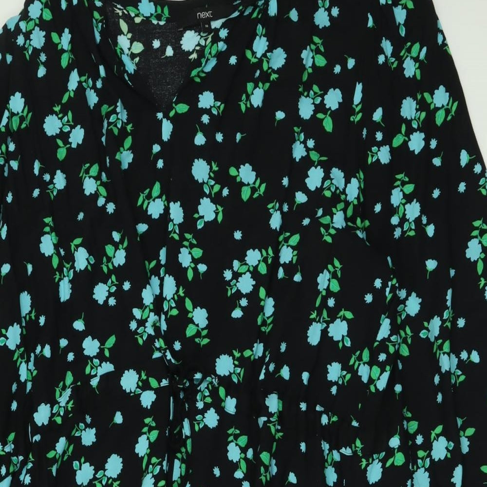 NEXT Womens Black Floral Viscose A-Line  Size 18  V-Neck Pullover
