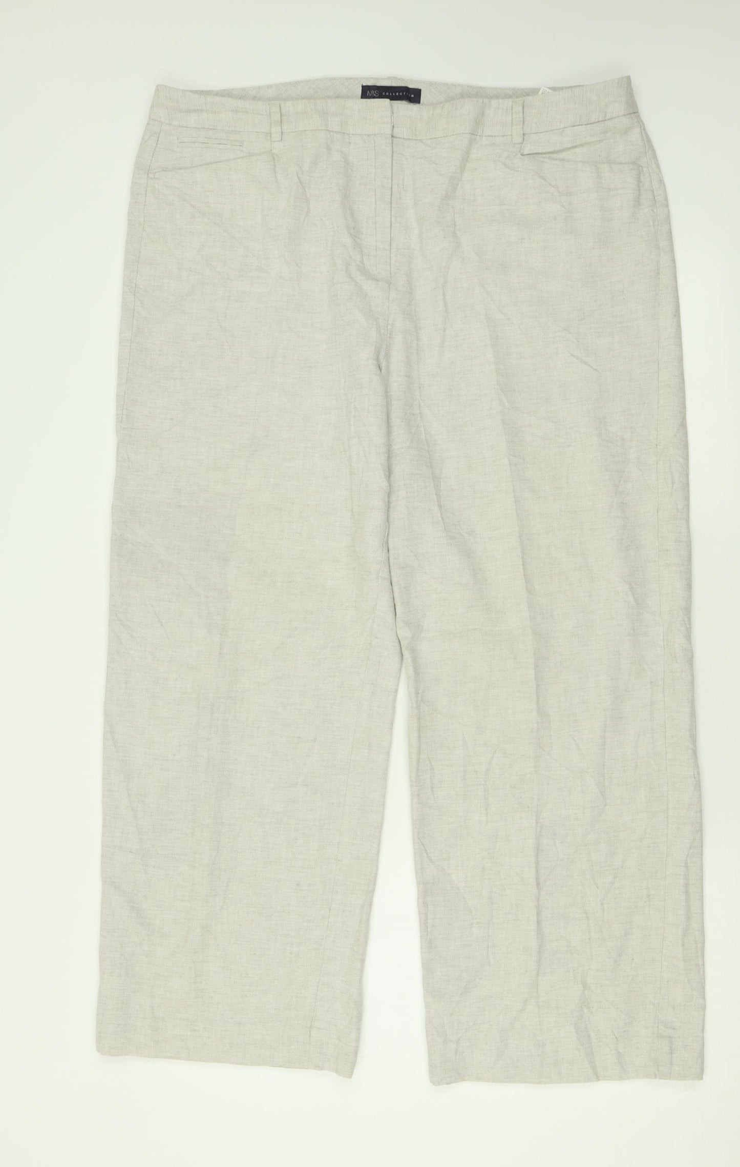 Marks and Spencer Womens Beige  Cotton Trousers  Size 18 L28 in Regular Hook & Eye