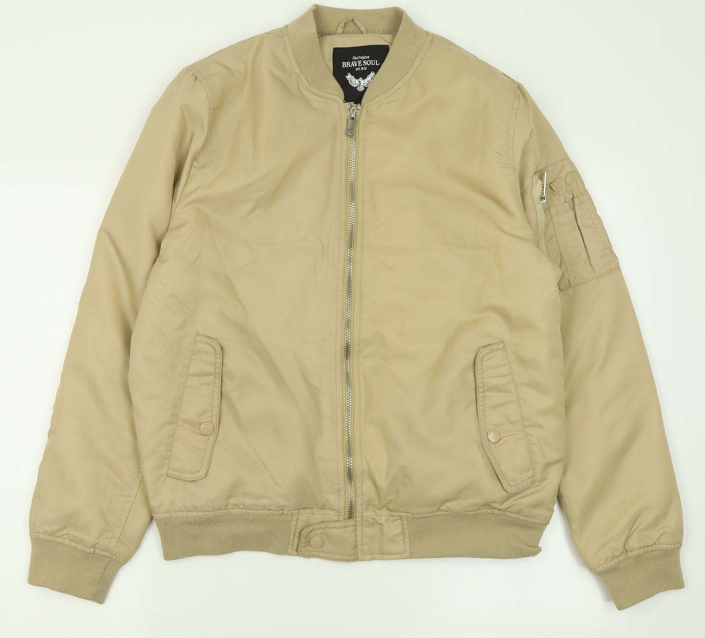 Brave Soul Mens Brown   Bomber Jacket Jacket Size L  Zip