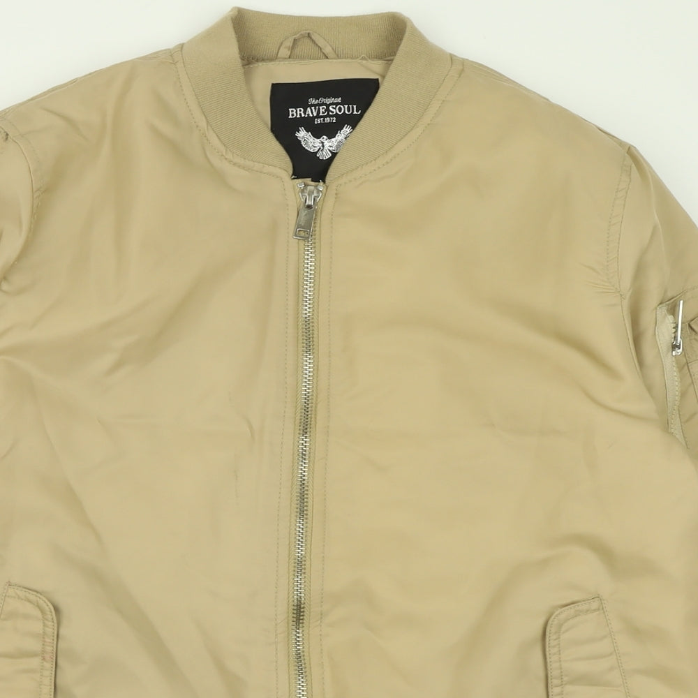 Brave Soul Mens Brown   Bomber Jacket Jacket Size L  Zip