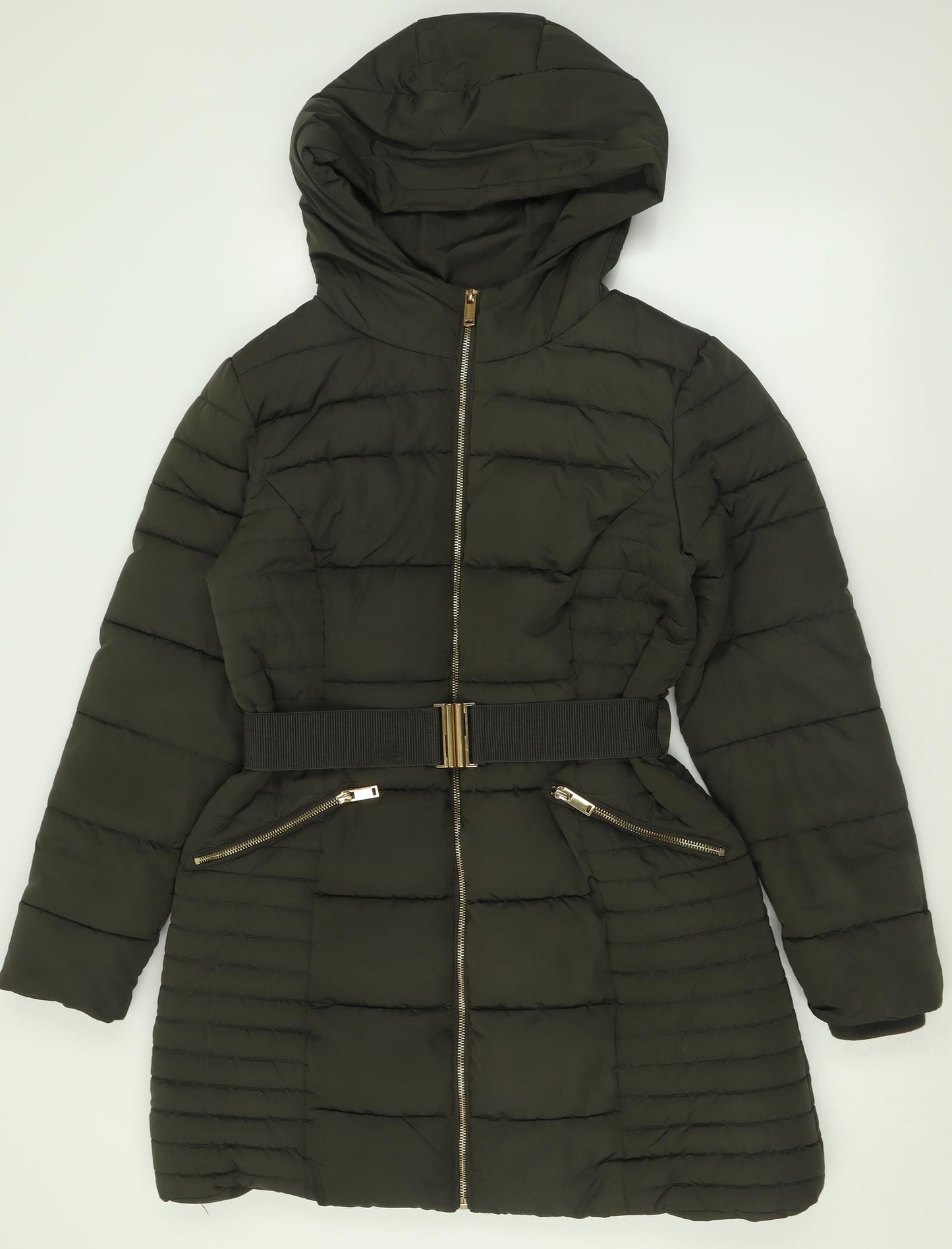Primark Womens Green   Quilted Coat Size S  Zip