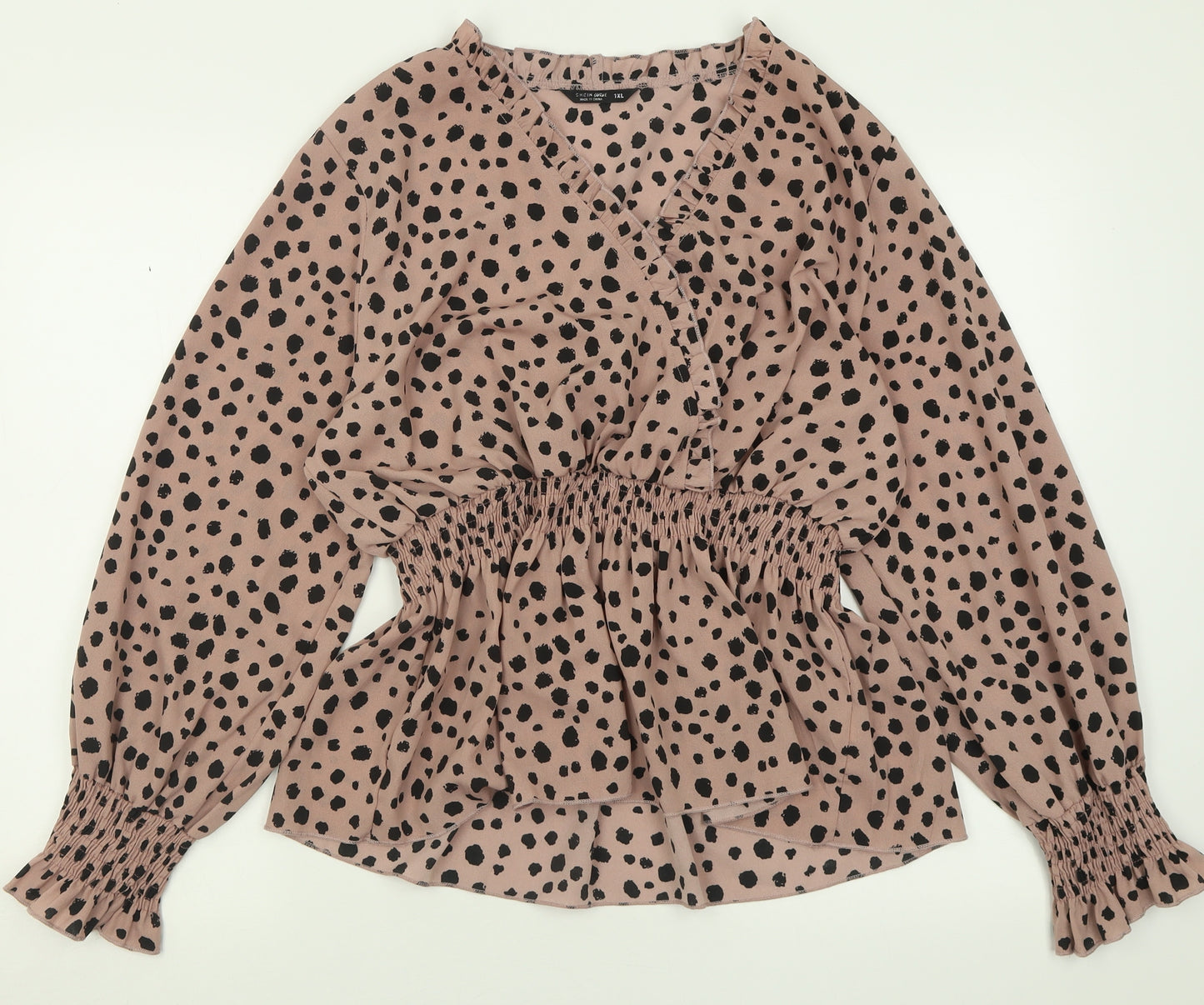 SheIn Womens Pink Animal Print Polyester Basic Blouse Size XL V-Neck