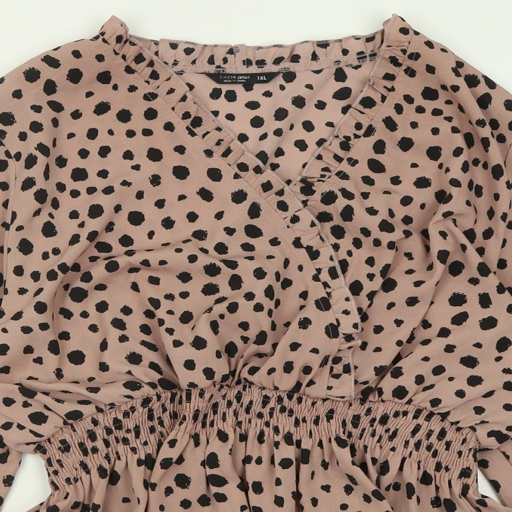 SheIn Womens Pink Animal Print Polyester Basic Blouse Size XL V-Neck