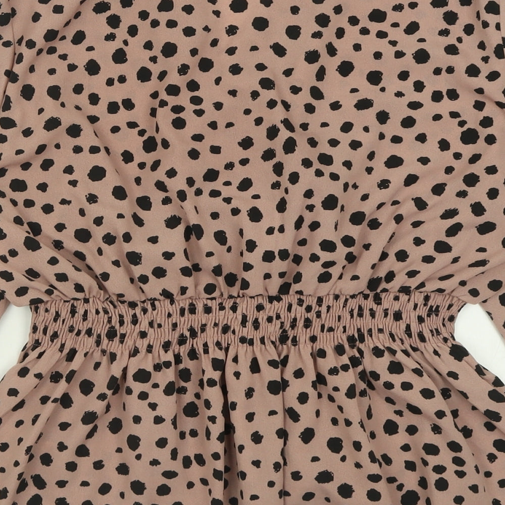 SheIn Womens Pink Animal Print Polyester Basic Blouse Size XL V-Neck