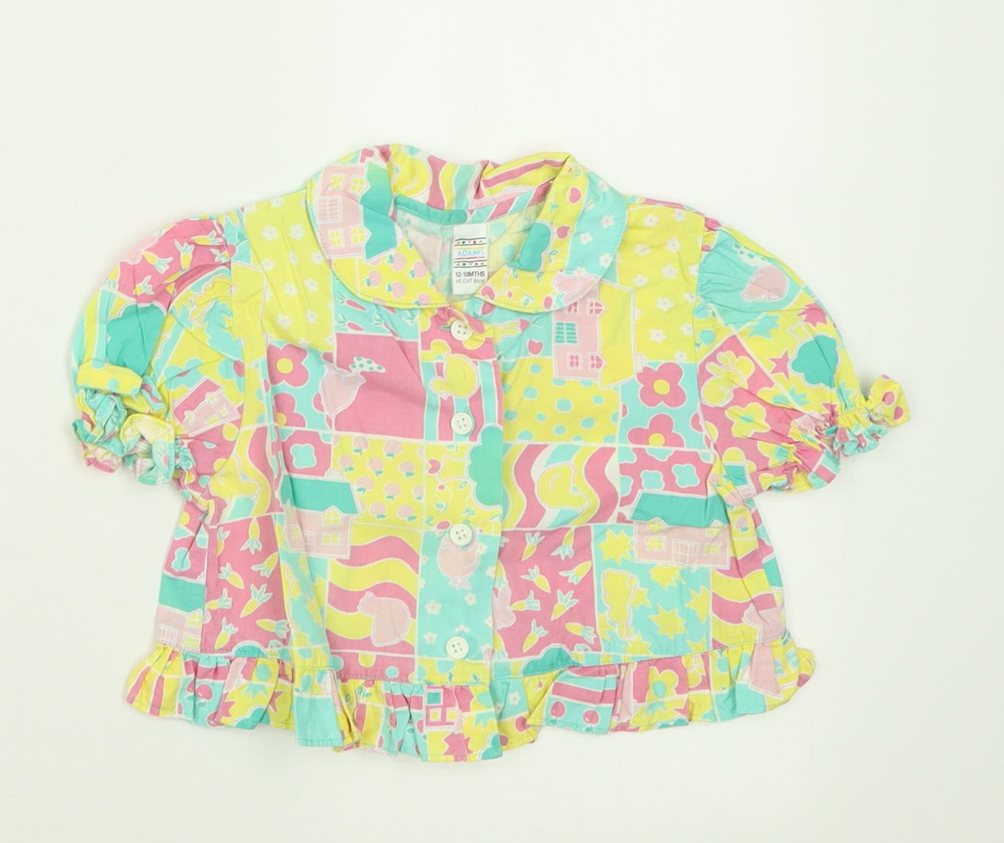 Adams Girls Multicoloured Geometric Cotton Basic Button-Up Size 12-18 Months Collared Button