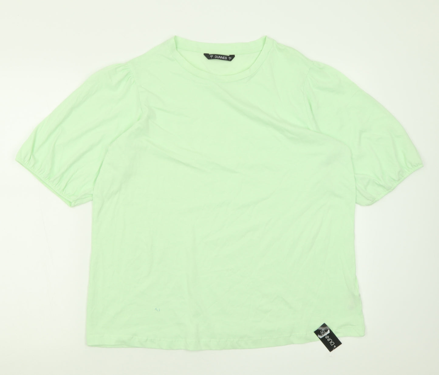 Dunnes Stores Womens Green  Cotton Basic T-Shirt Size L Crew Neck - Puff Shoulder Sleeve