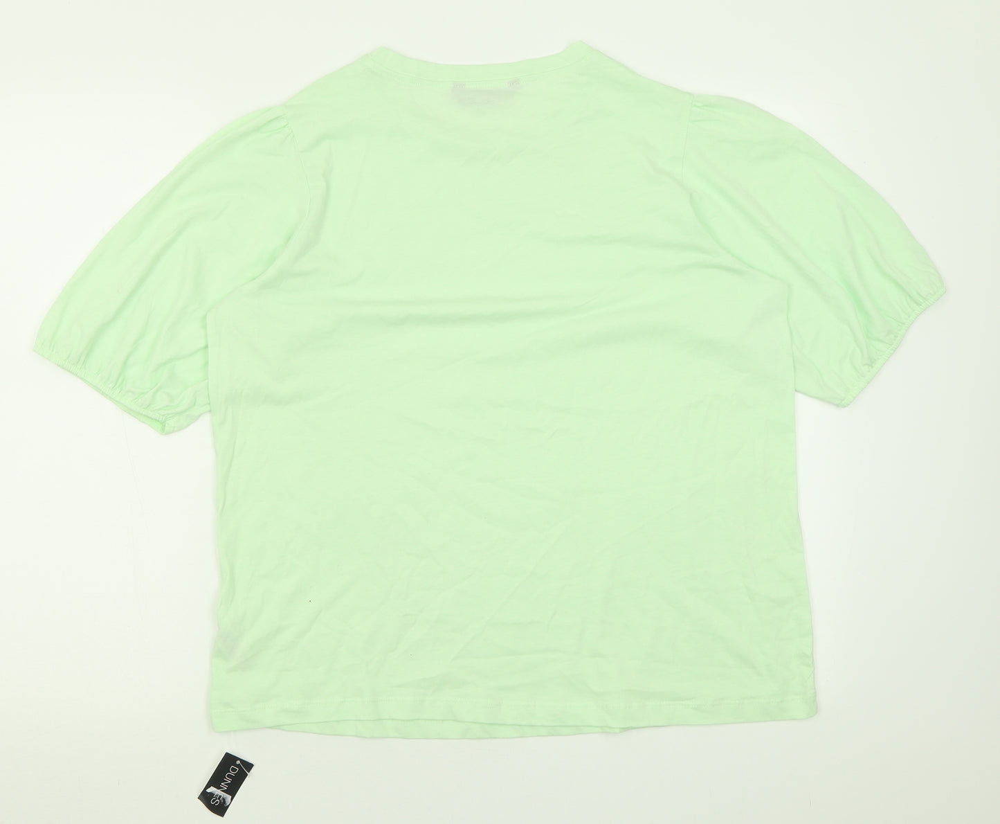 Dunnes Stores Womens Green  Cotton Basic T-Shirt Size L Crew Neck - Puff Shoulder Sleeve