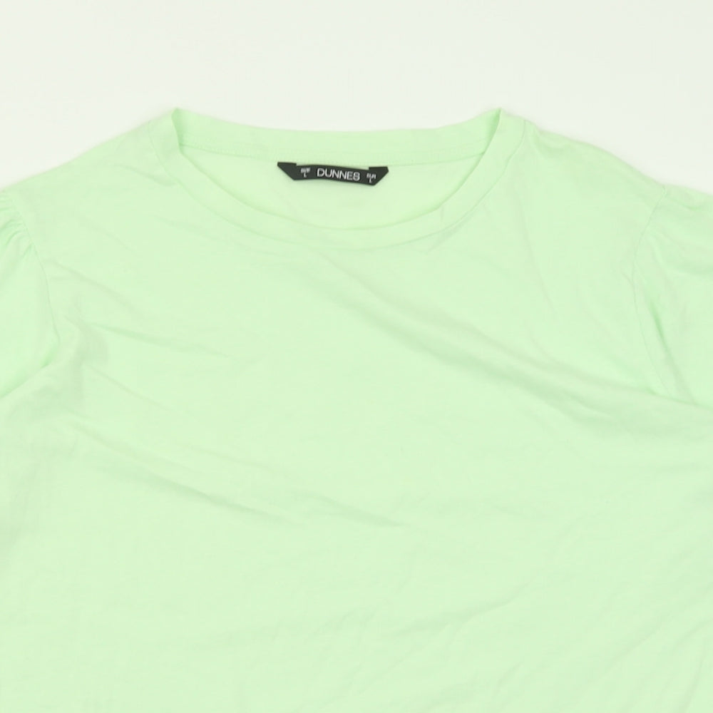 Dunnes Stores Womens Green  Cotton Basic T-Shirt Size L Crew Neck - Puff Shoulder Sleeve