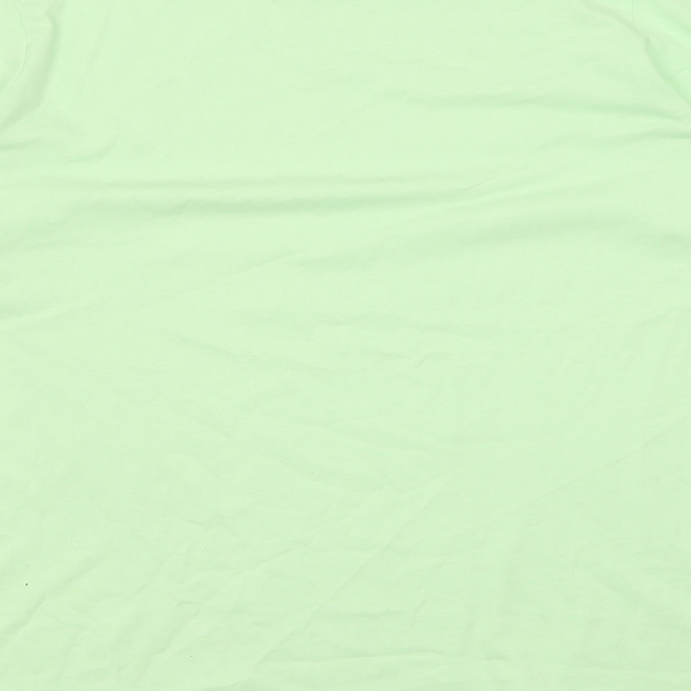 Dunnes Stores Womens Green  Cotton Basic T-Shirt Size L Crew Neck - Puff Shoulder Sleeve