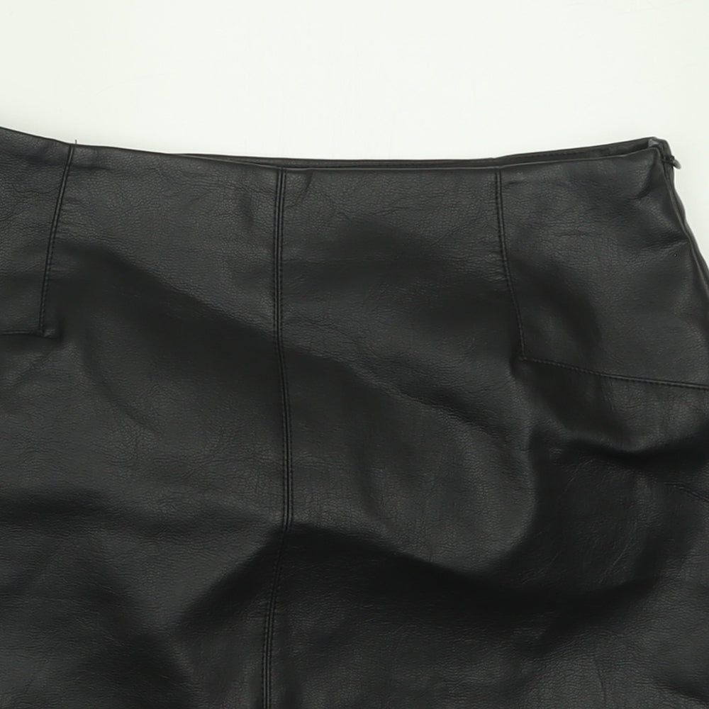 Primark Womens Black  Polyurethane A-Line Skirt Size 8   Zip