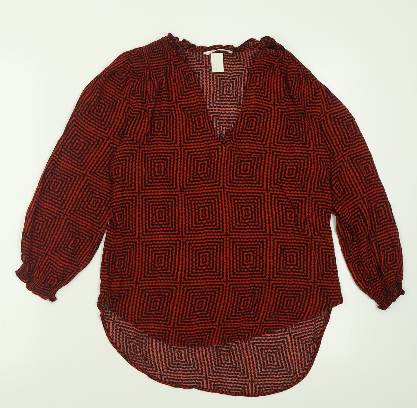 H&M Womens Red Geometric Viscose Basic Blouse Size 6 V-Neck