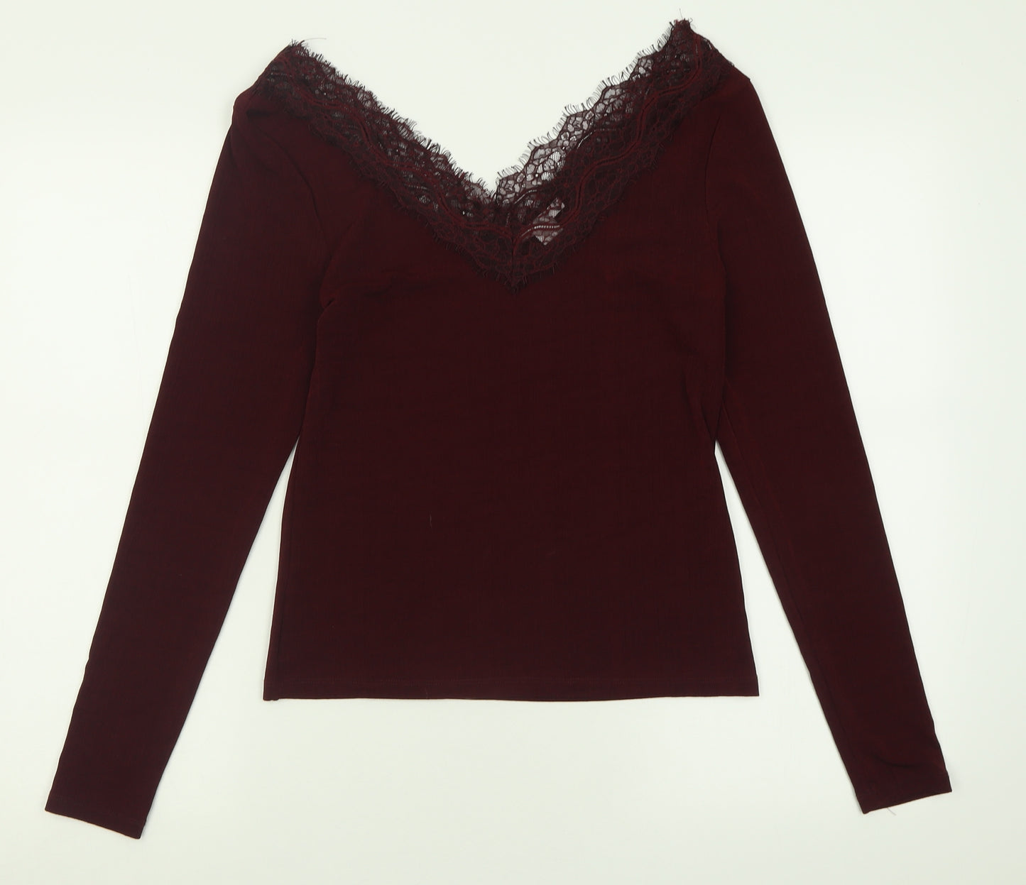 H&M Womens Red  Polyester Basic T-Shirt Size M V-Neck