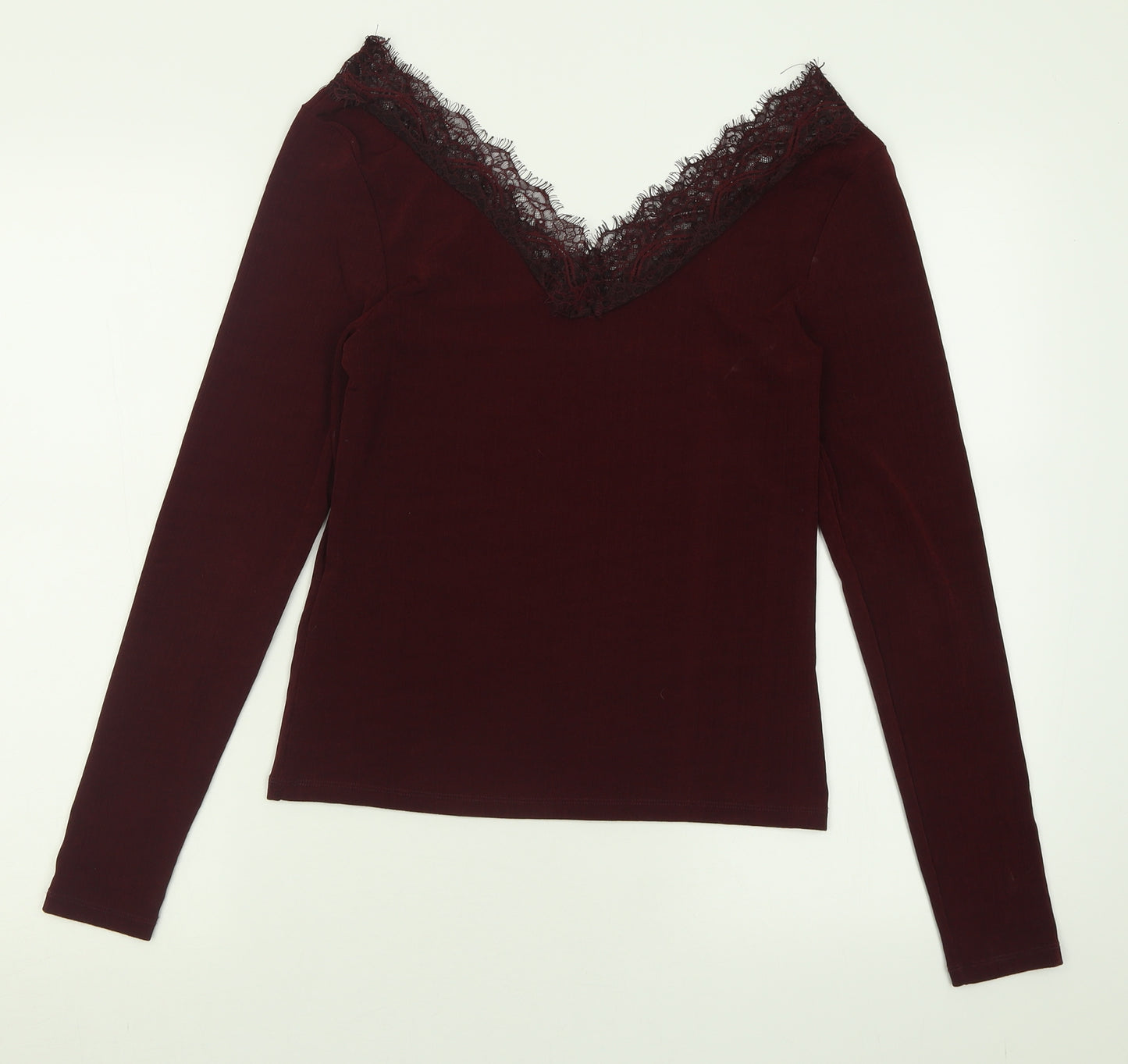 H&M Womens Red  Polyester Basic T-Shirt Size M V-Neck