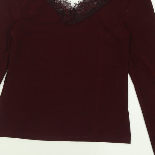 H&M Womens Red  Polyester Basic T-Shirt Size M V-Neck