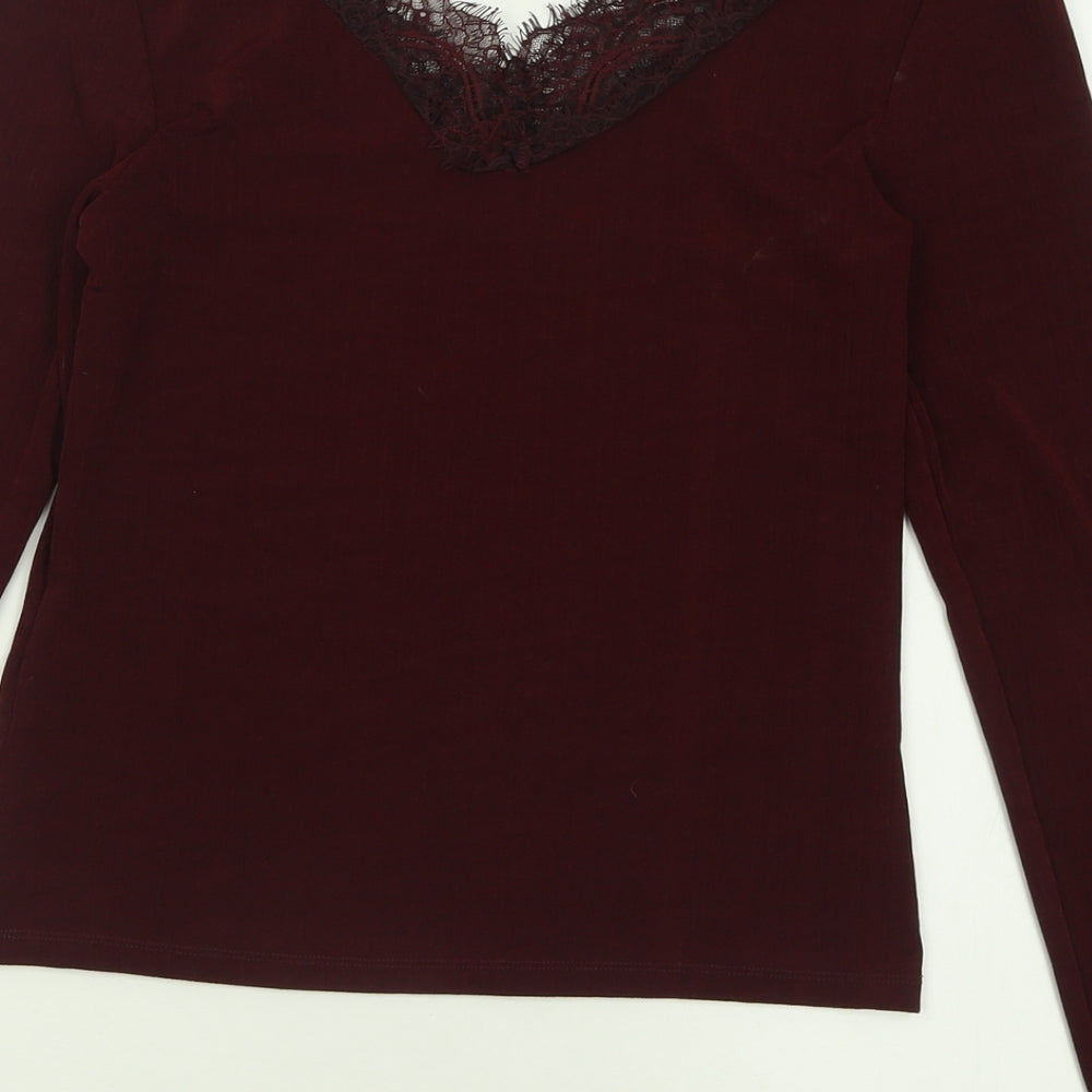 H&M Womens Red  Polyester Basic T-Shirt Size M V-Neck