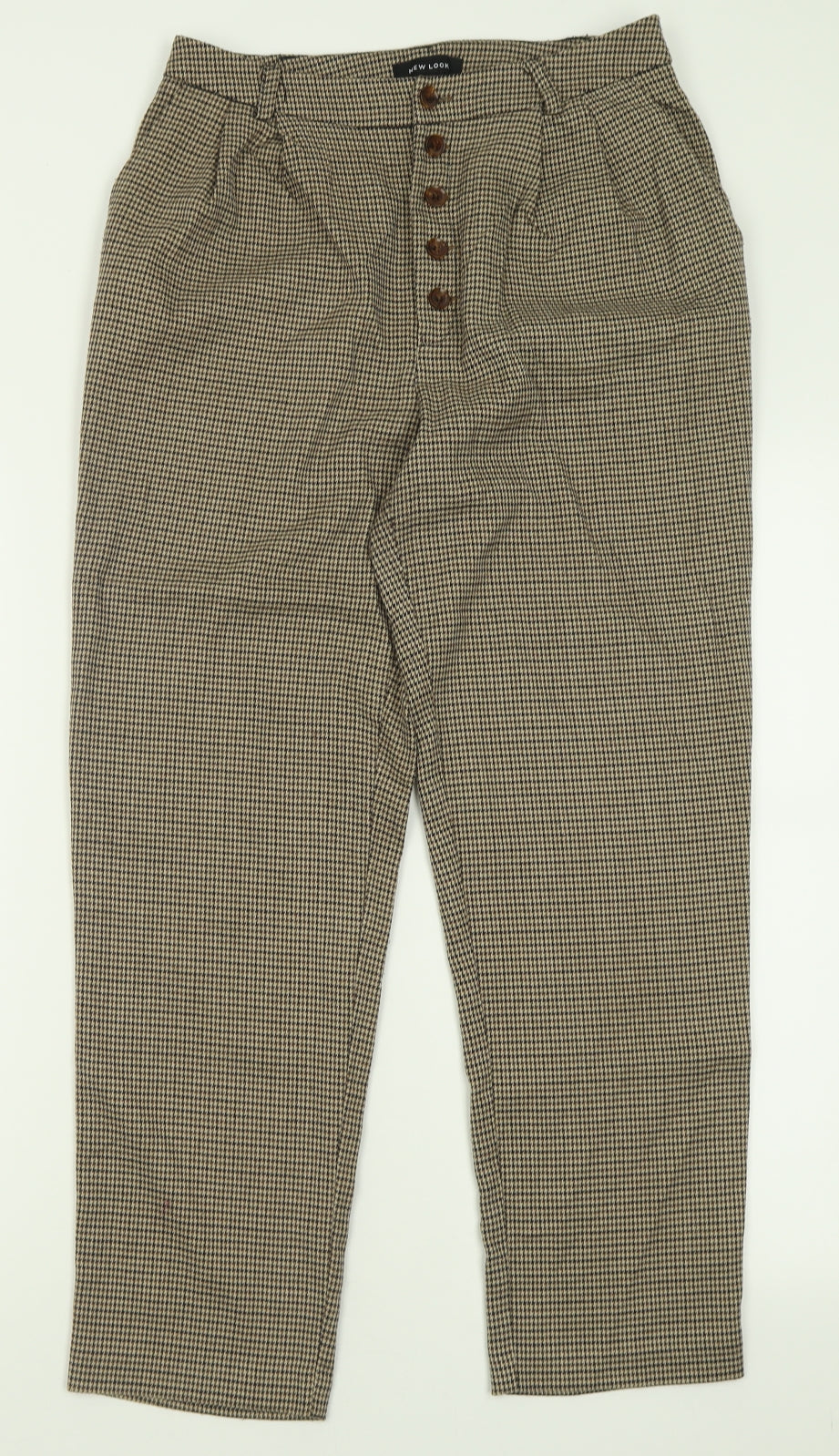 New Look Womens Brown Plaid Polyester Trousers  Size 8 L26 in Regular Button