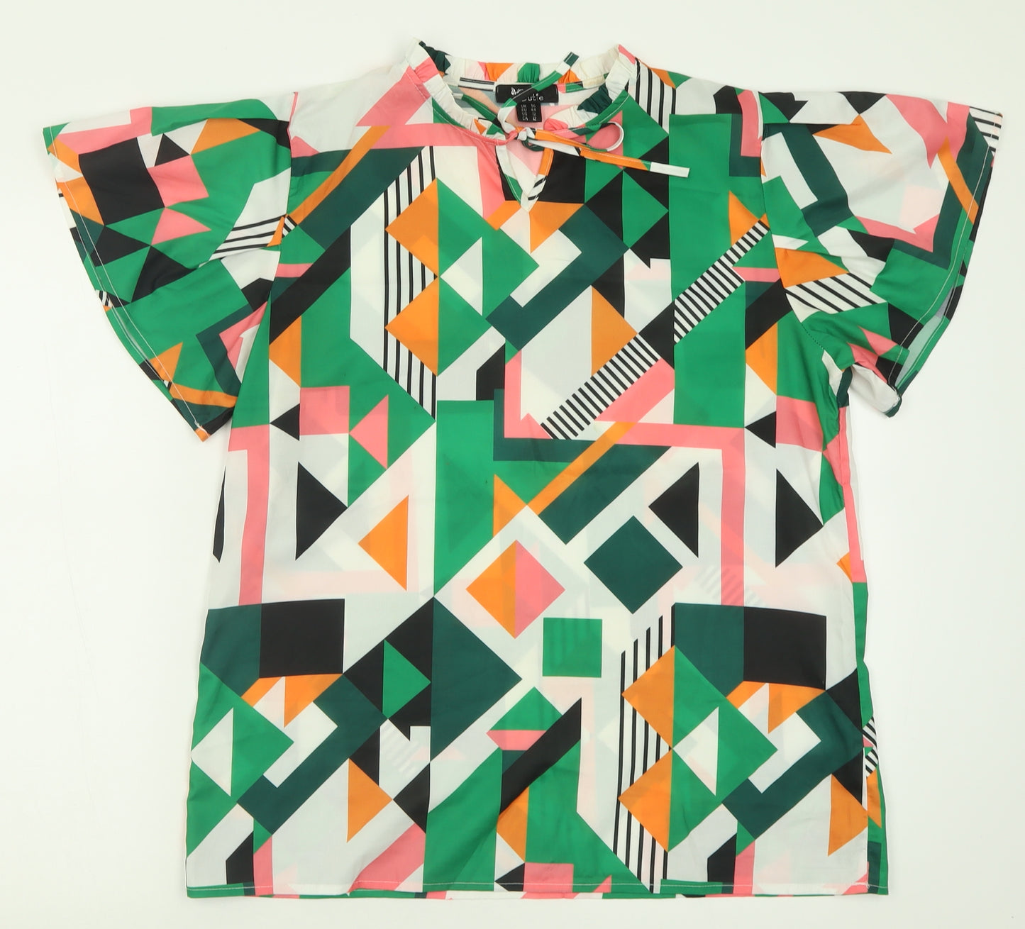 Cutie Womens Multicoloured Geometric Polyester Basic T-Shirt Size 16 Crew Neck