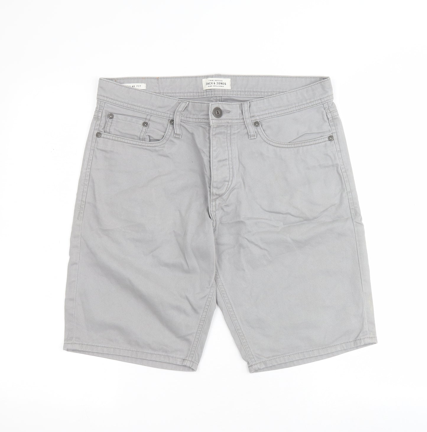 JACK & JONES Mens Grey  Cotton Chino Shorts Size M L9 in Regular Button