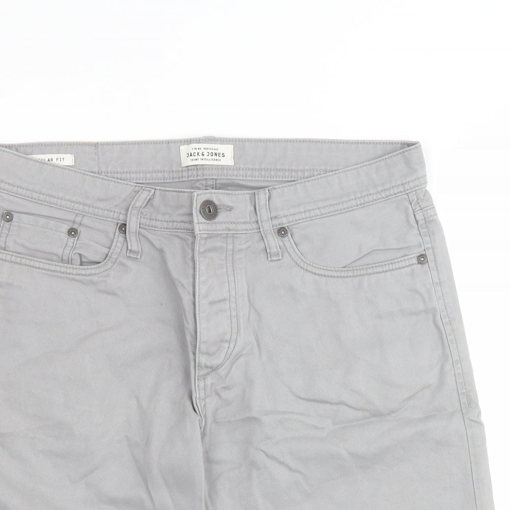 JACK & JONES Mens Grey  Cotton Chino Shorts Size M L9 in Regular Button
